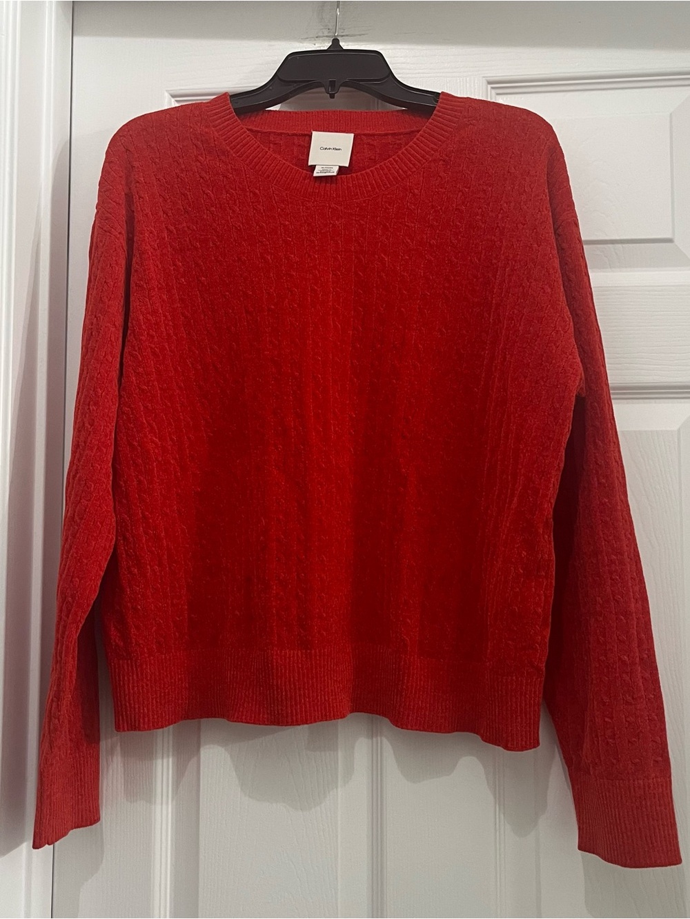 Calvin Klein Red Cable-Knit Crewneck Sweater